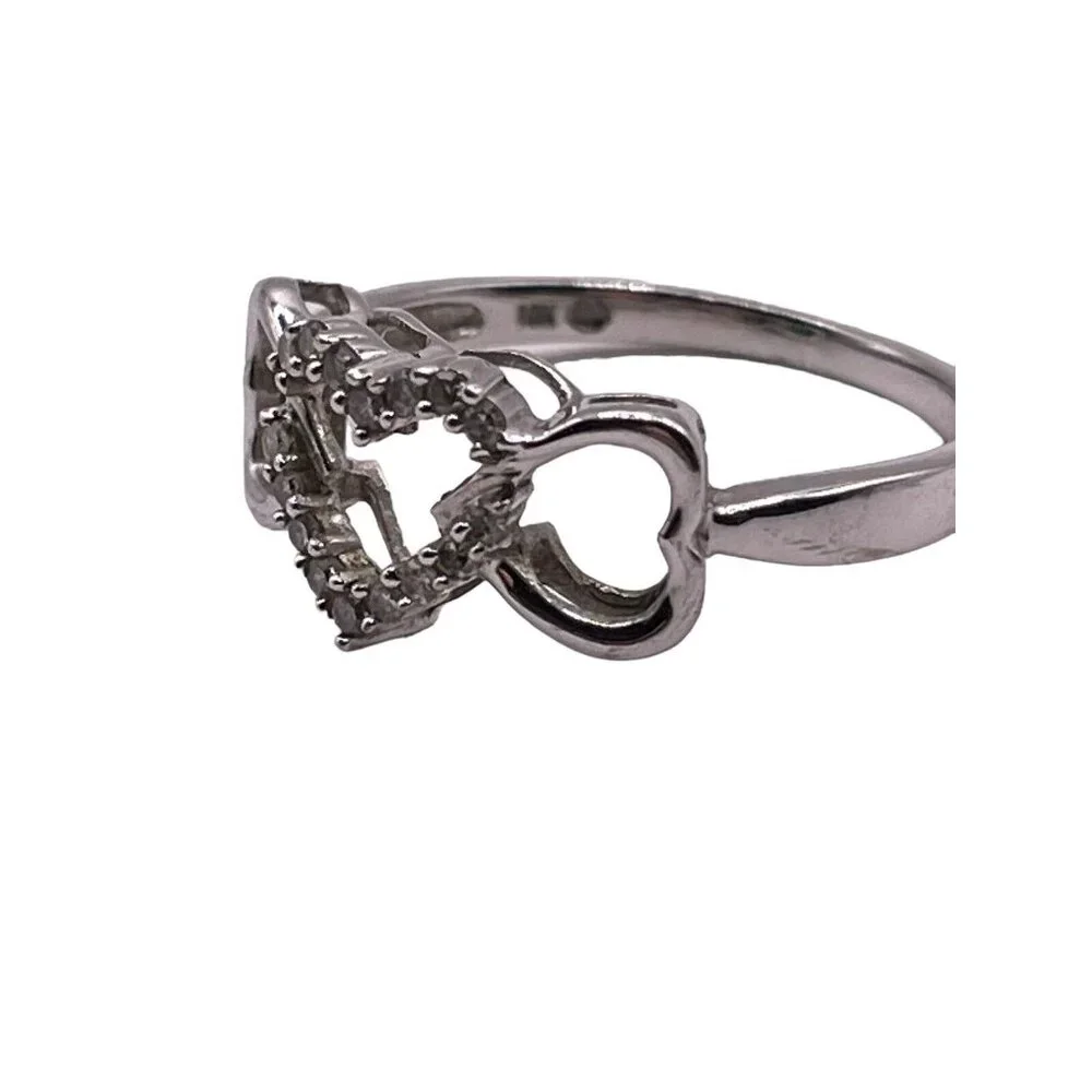 Diamond Linked Heart Promise Ring 10k‎ White Gold Size 6.5 Past Present Future